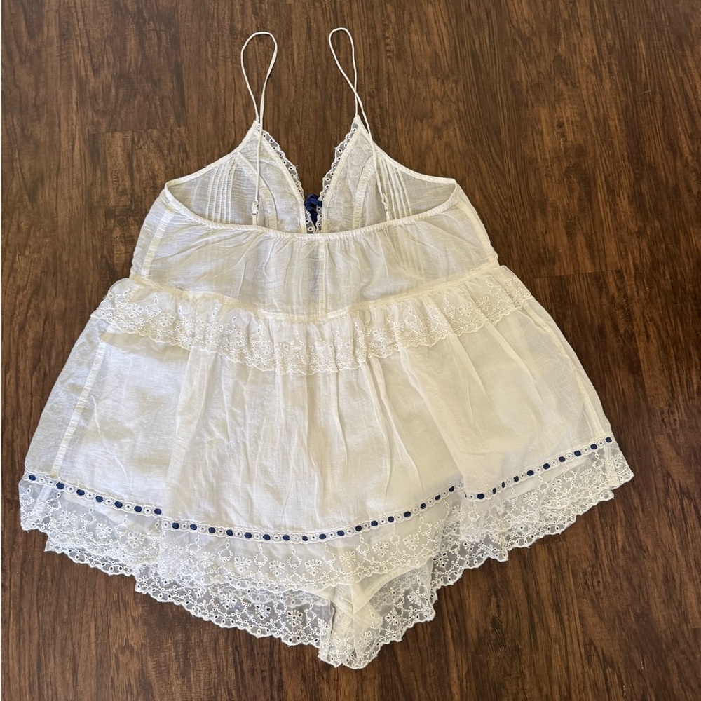 Free People White and Blue Lace Trim romper - Picture 4 of 9